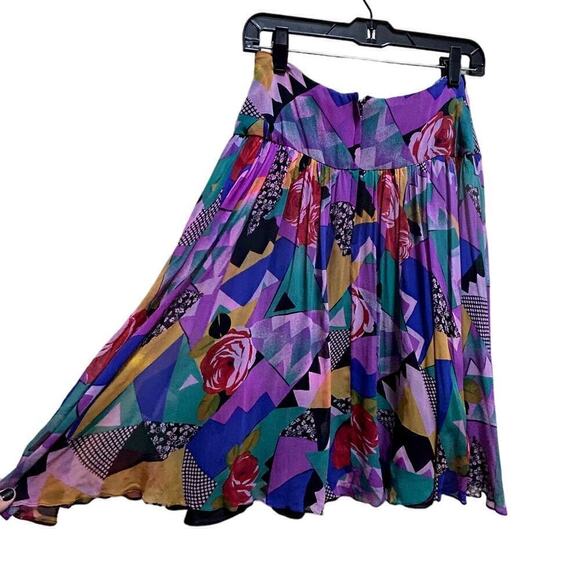 VTG Rickie Freeman For Terijon Skirt 4 100% Silk Lined Floral Retro Flowy Girly - Picture 3 of 10